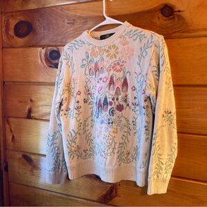 Orvis womens unique cream flower motif sweater, size small